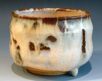 Chawan Japanese Style Tea Bowl Iron Rich Glaze With Drips and Drapery Edge George Watson artist signed Tan Stoneware