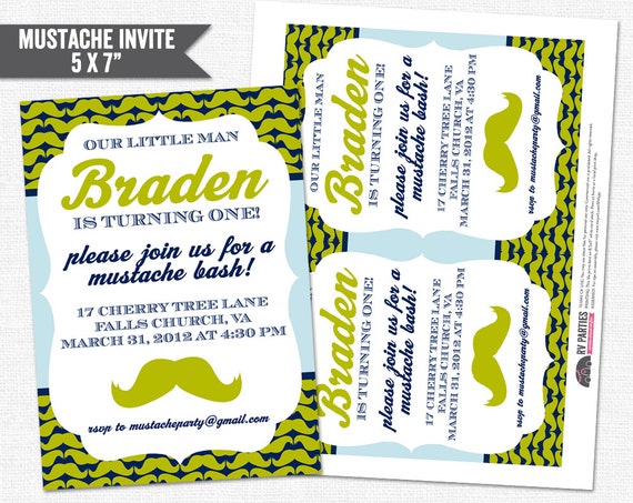 Mustache Bash Birthday or Baby Shower Invitation JPEG Il_570xn