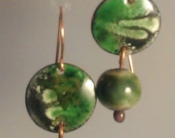 SALE! Enamel and Raku Earrings - Pine