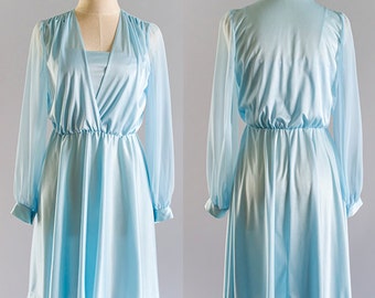 Vintage 1960s - 1970s Light Blue Chiffon Puff Sleeves Romantic Goddess ...