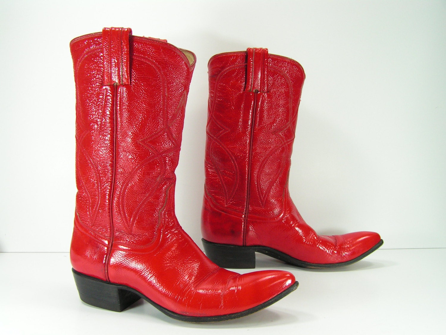 vintage cowboy boots womens 5 B M red patent leather western