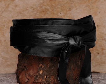 Wide black belt, leather wrap belt - Sash-a