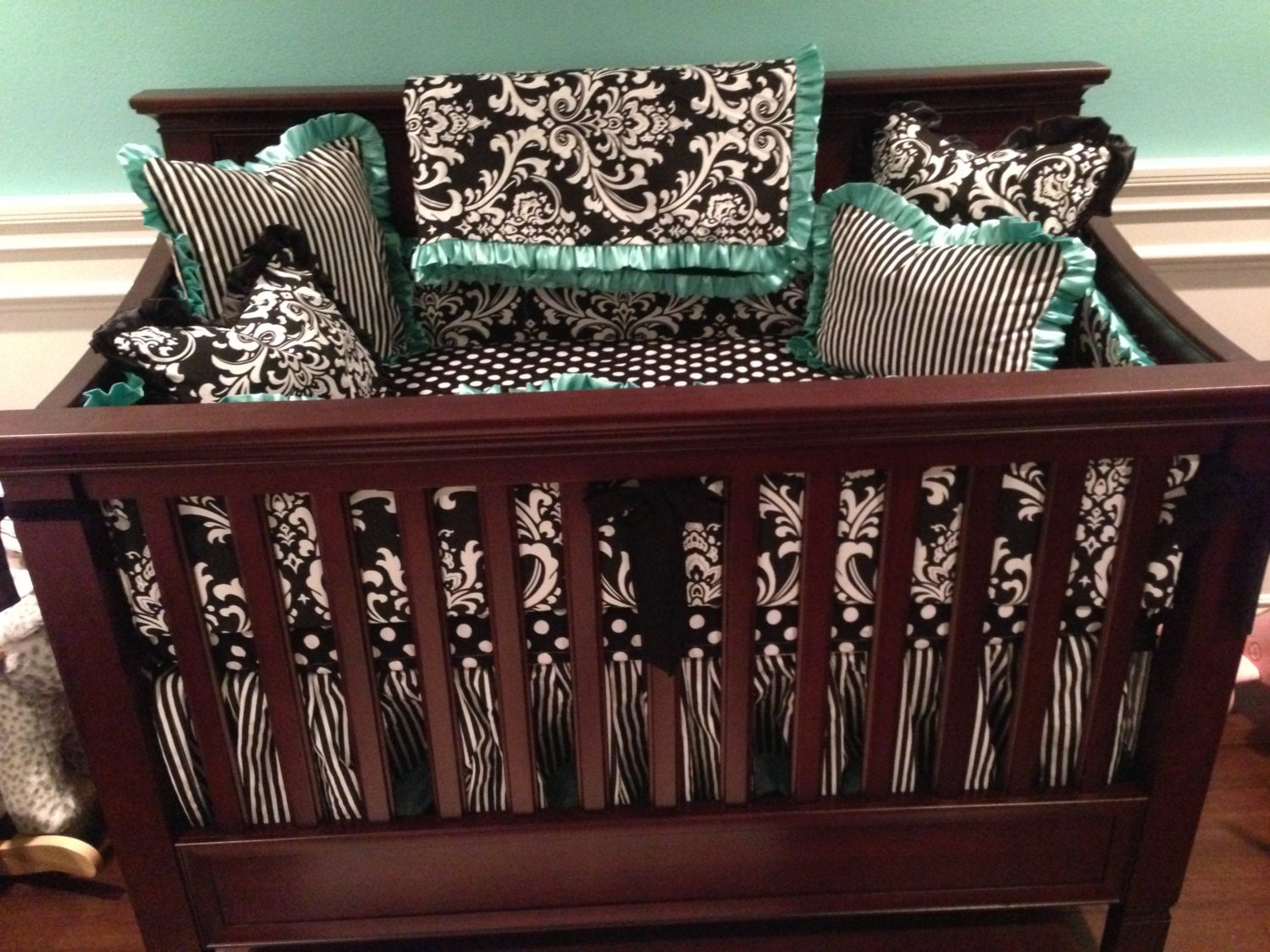 Custom Crib Bedding You Design Bumper and Bedskirt in Black