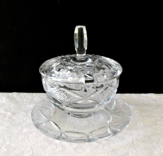 Beautiful Rare Cut Glass Covered Sugar Bowl with Spoon by bobann23