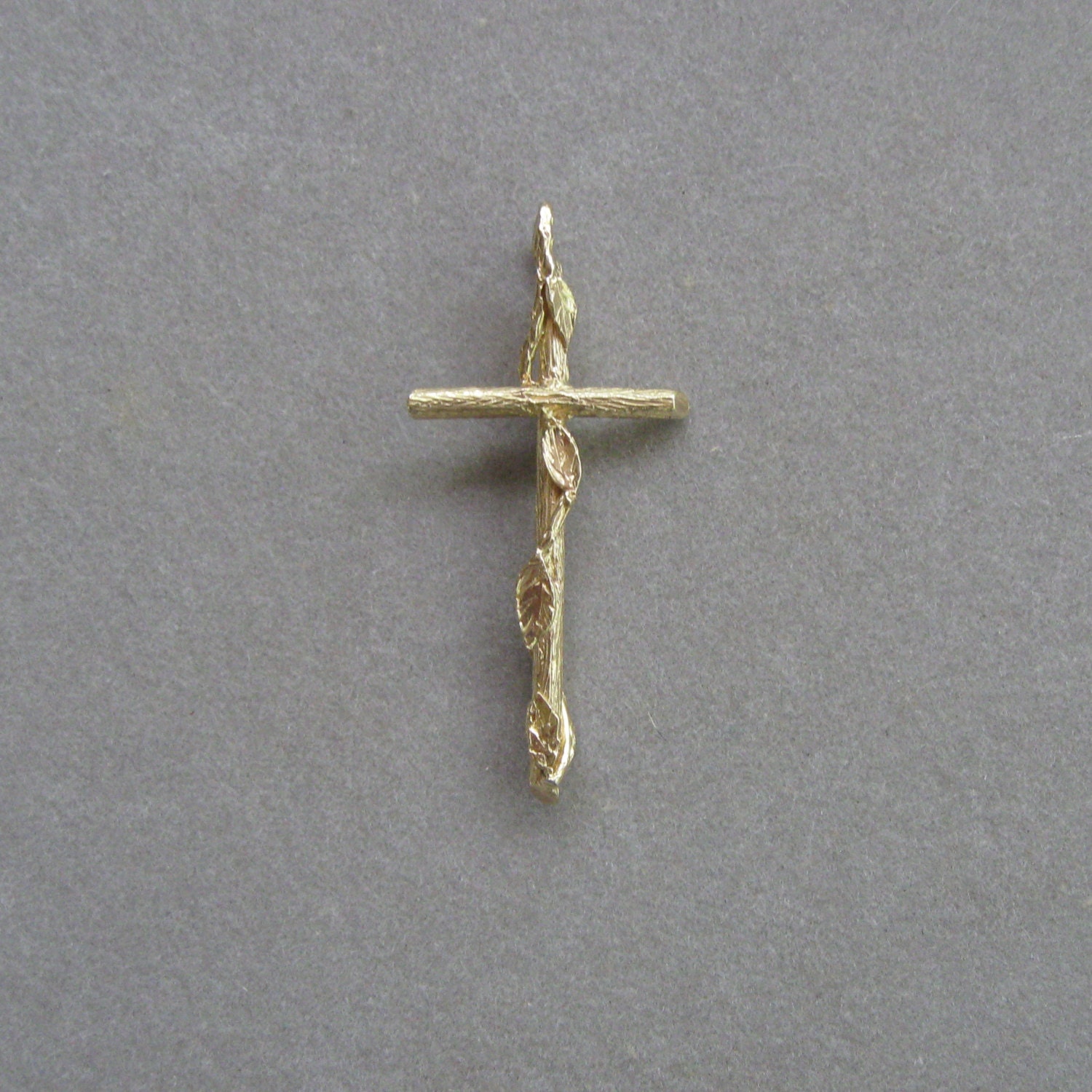 Gold Cross Large 14K Gold Cross with Vine and Leaf Pattern
