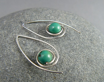 Silver Hoop Earrings, Turquoise, Sterling Silver Hoops, Gemstone Hoop Earrings, Turquoise Earrings, Turquoise Hoop Earrings, Silver Hoops