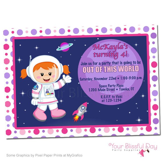 PRINTABLE Girl Astronaut Party Invitation (Character of your choice) #532 Il_570xn