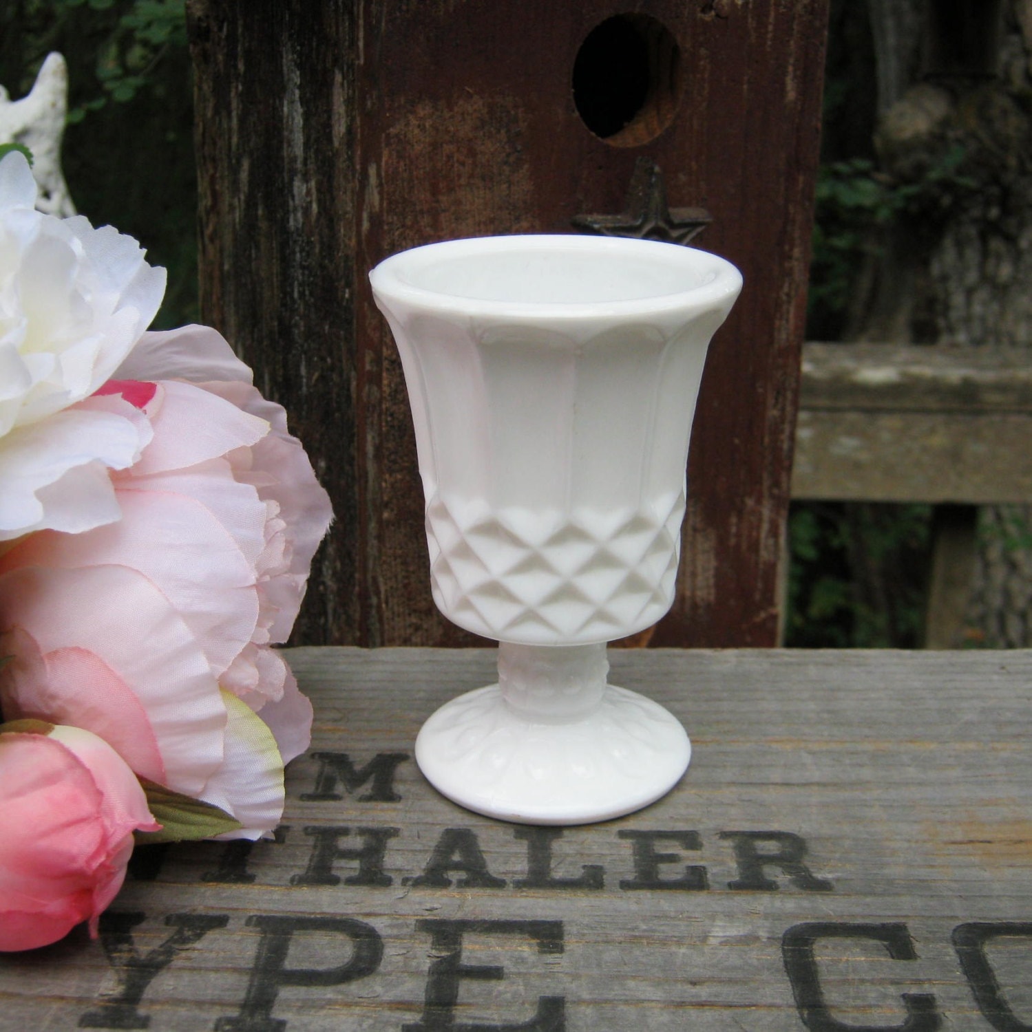 Small White Milk Glass Votive Candle Holder Compote Wedding