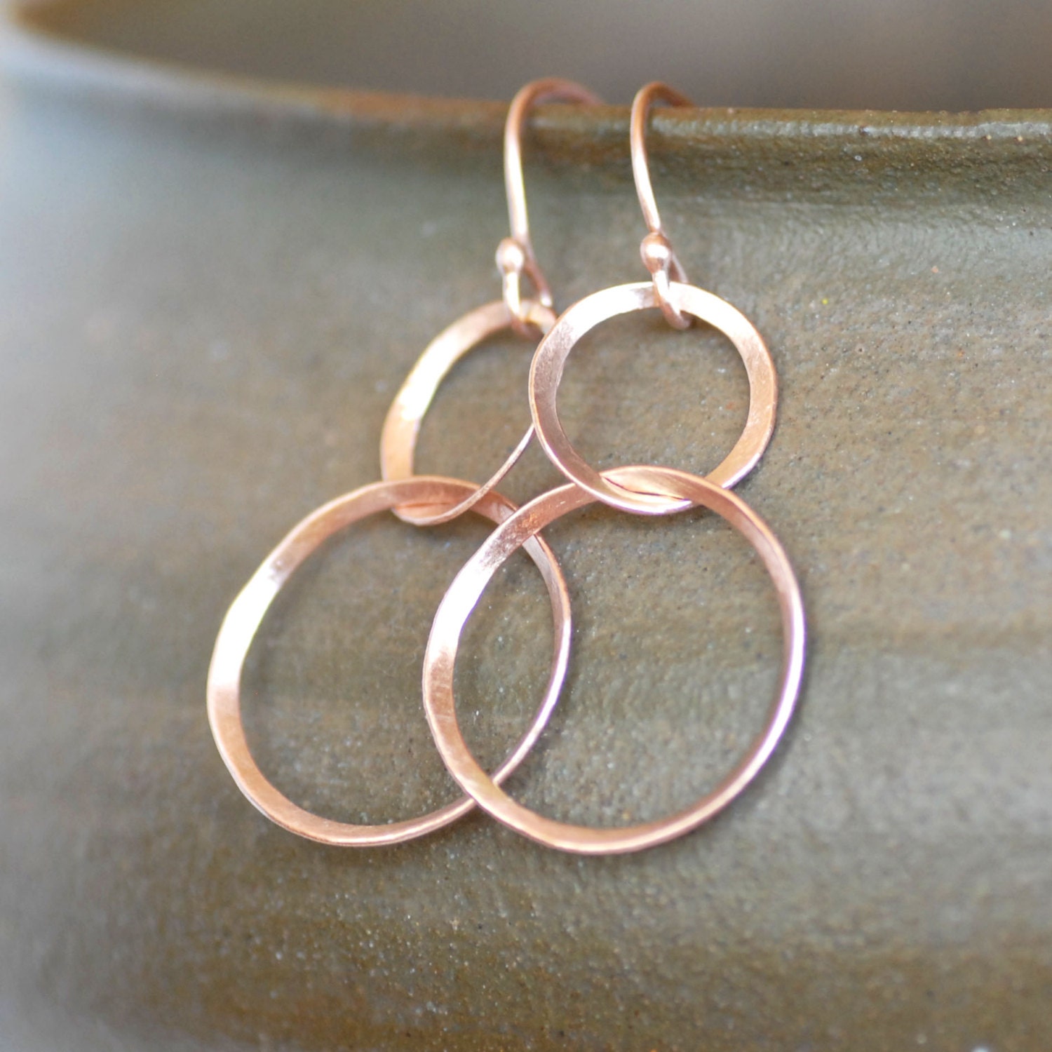 Rose Gold Ribbon Earrings Double Hoop Dangle Gold Earrings