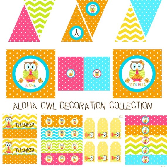 Owl Luau Birthday Decorations, Owl Luau Baby Shower Decorations, Luau Owl Birthday Decorations, LuOwl Party Decorations - Original Designer Il_570xn