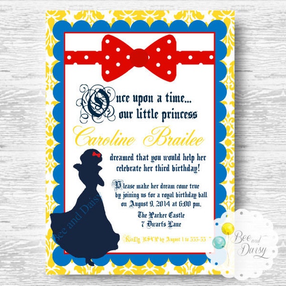 Snow White Invitation for Birthday Party or Baby Shower - Girls Princess DIY Printable Invite by BeeAndDaisy Il_570xn