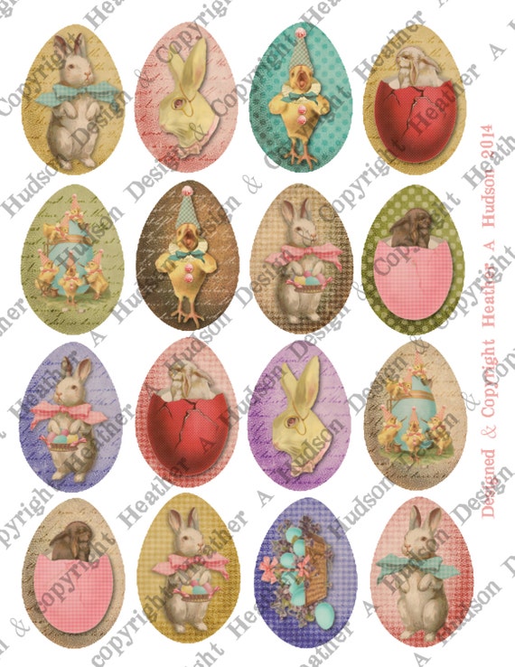 48 Victorian Vintage Medium Easter Eggs Shabby Chic Bunny Chics Digital Collage sheet Printable