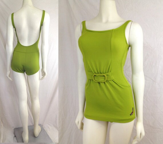 Vintage 1960s Jantzen bathing suit Swim suit Green Modesty