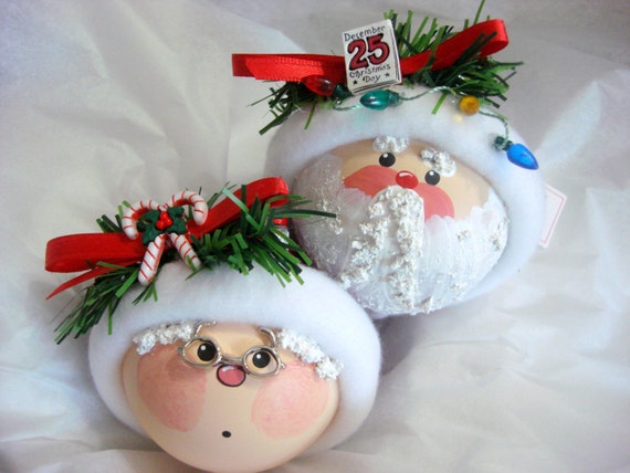 SANTA MRS CLAUS Ornament Set Handmade Red by TownsendCustomGifts