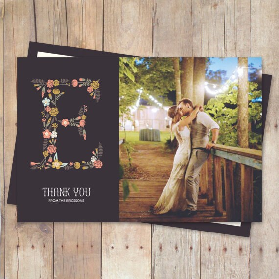 Wedding Thank You Cards, Wedding Thank You Postcard - Floral Letter