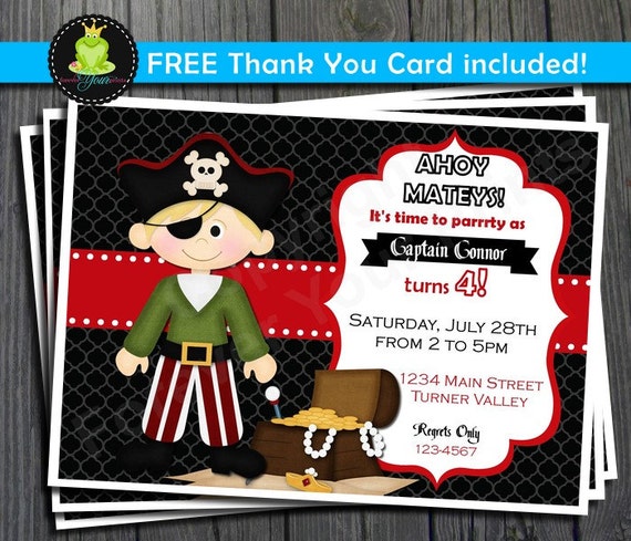 Pirate Invitation - FREE Thank You Card included Il_570xn