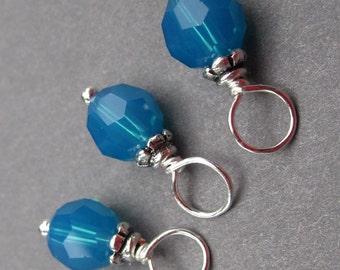 Birthstone Charms Swarovski Crystal Wire Wrapped Dangles with Petite Bead Caps Caribbean Blue 6mm