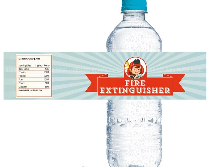 Firetruck - Fireman - Fire Engine Water Bottle Label - Print your own - Digital File - Instant download