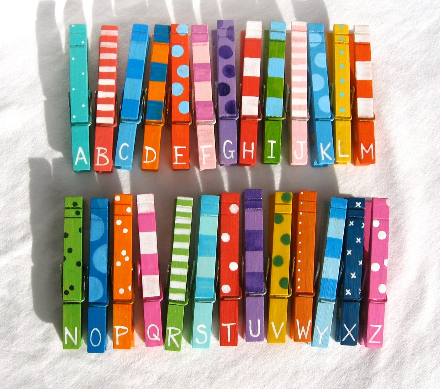 ALPHABET CLOTHESPINS colorful hand painted letters