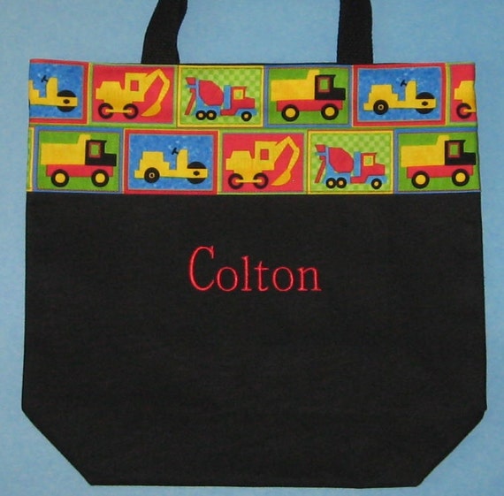 Personalized tote bag boys black canvas kids preschool daycare library ...