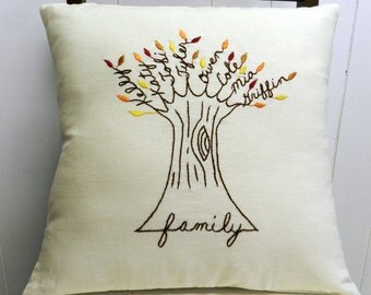 Personalized Family Tree Pillow Cover. Anniversary Gift. AUTUMN Leaves. Family pillow. Birthday Gift for Mom. Family Pillow. Christmas.