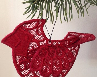 Embroidered Lace Cardinal Bird Ornament