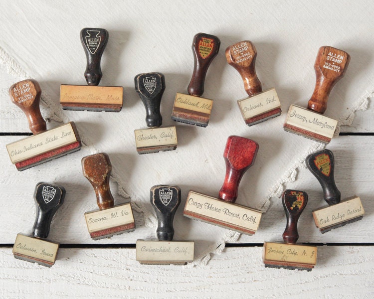 Vintage Rubber Stamps Wooden Handles Towns and Place