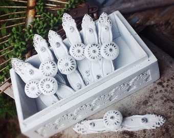 Distressed Shabby Chic White Cabinet Hardware Knobs Pulls-Distressed-Metal-Kitchen Farmhouse-Drawer Knobs-Rustic Chic-Fall Home Decor