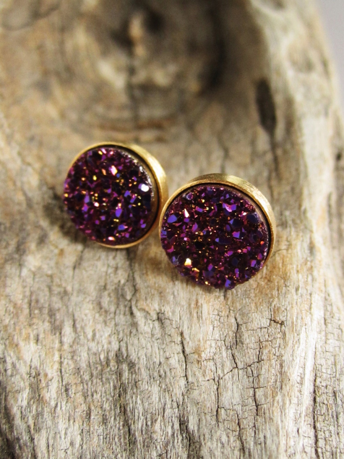 Druzy Earrings Druzy Stud Earrings Plum Druzy Studs Drusy
