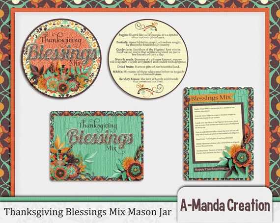 SALE 50% OFF Thanksgiving Blessings Mix Printable Mason Jar Gift Topper and Tag Il_570xn