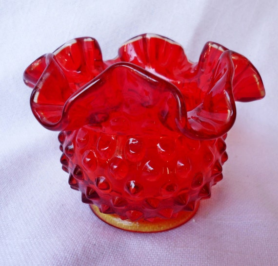 Fenton Amberina Hobnail Art Glass Ruffled Vase By Jlecrow On Etsy