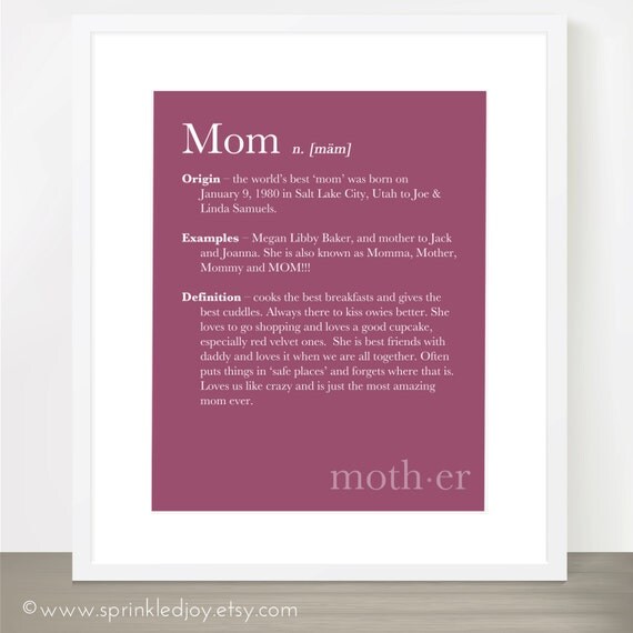 Items similar to Mom, Mother Definition Print Dictionary Inspired