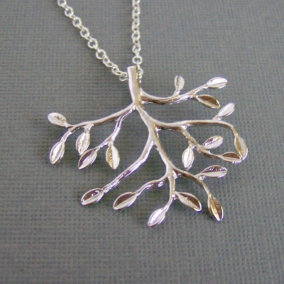 Tree Branch Necklace Rhodium Pendant Tree Branch Jewelry