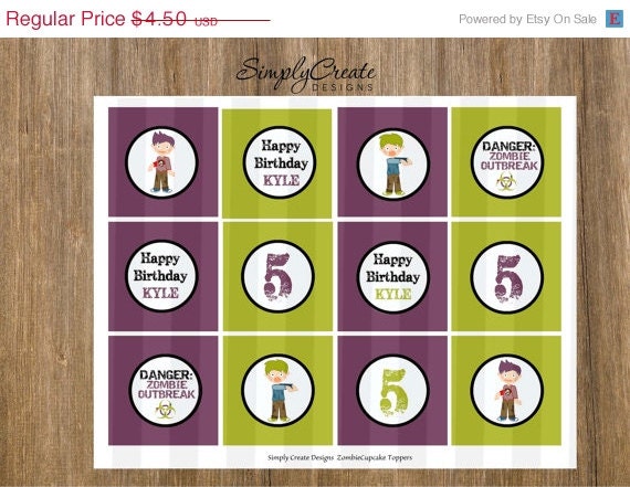Zombie Party Zombie Cupcake Toppers DIGITAL File 8.5x11 JPEG File Personalized Il_570xn