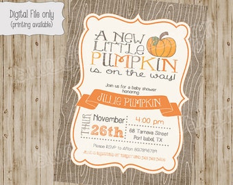 pumpkin baby shower invitation, pumpkin shower, baby shower invitation with pumpkins, fall baby shower, invite, Fall, pumpkin