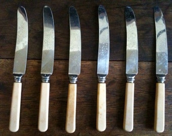Vintage English Six Sheffield Dinner Knives circa 1940's / English Shop