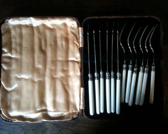 Vintage English Boxed Forks and Knives Set of Six Places circa 1950's / English Shop