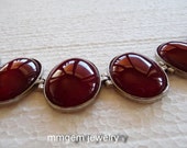 Bracelet, wide, resin, metal, agate imitation, burgundy, oval,