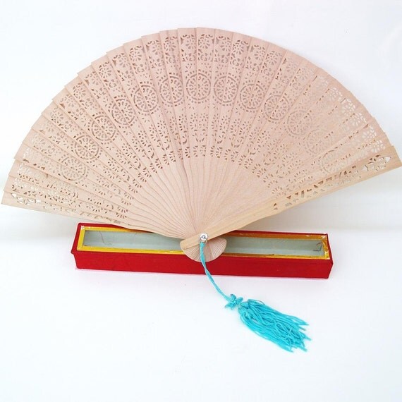 Vintage Wooden Hand Fan Folding Fan Reticulated Wood Slats