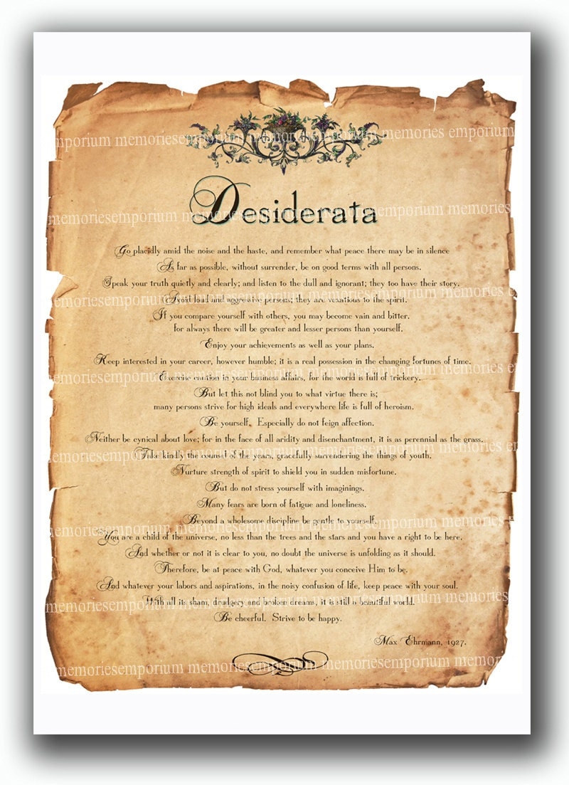 Desiderata inspiración poema motivación Shabby Chic poesía inspiradora ...