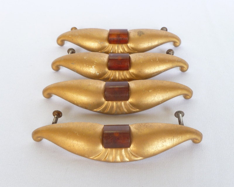 VINTAGE BRASS and Bakelite HANDLES/ Drawer Pulls/ set of 4