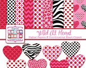 Valentine Digital Paper Valentine Clipart - Animal Print Heart Clip Art - Valentine Digital Graphics INSTANT DOWNLOAD Il_170x135