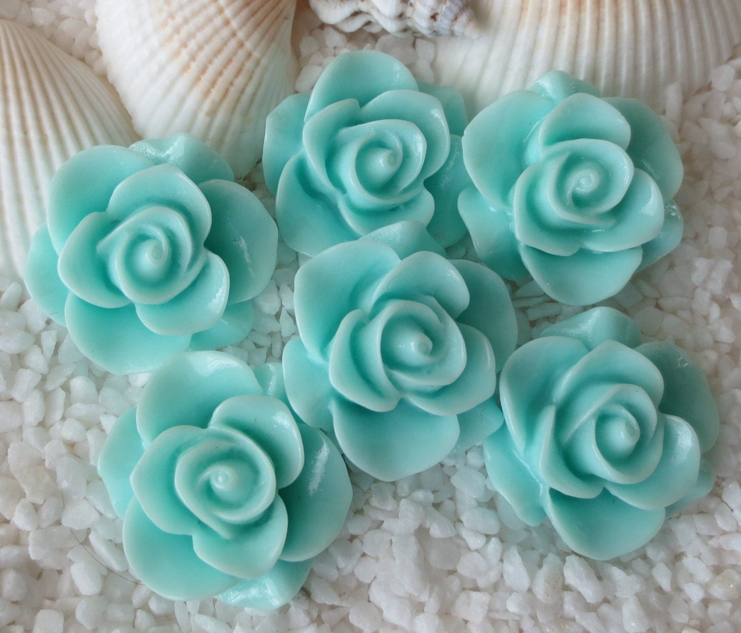Resin Rose Flower Cabochon 21mm 12 pcs Light Turquoise