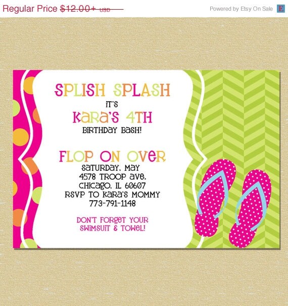 10% OFF SALE Flip Flop Summer Birthday Invitation - With/Without Picture - Any Age Il_570xn