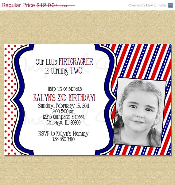 10% OFF SALE Our Little Firecracker Red, White & Blue Birthday Invitation Il_570xn
