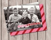 Photo Christmas card design, pink and red stripe, candy cane DIY custom printable template Il_170x135