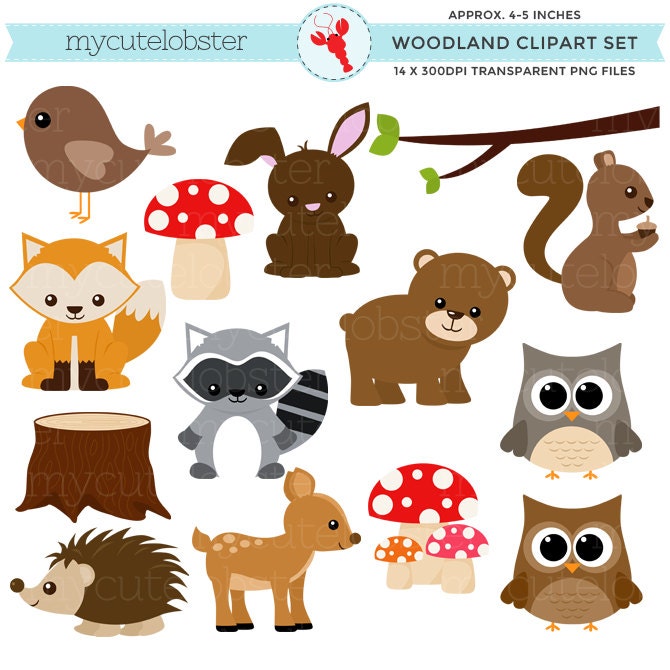 Woodland Clipart Set clip art set of by mycutelobsterdesigns