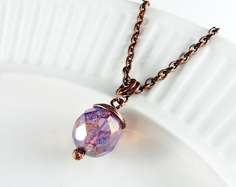 Wire Wrapped Pendant Amethyst Necklace Copper Jewelry Wire Wrapped Jewelry Copper Necklace Wire Wrapped Necklace Czech Glass