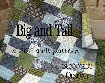 Big Block Quilt Pattern, Big and Tall, Fat Quarter Friendly Throw Baby Lap Quilt Size Fast Easy Simple Modern Fabrics Sunnyside Designs
