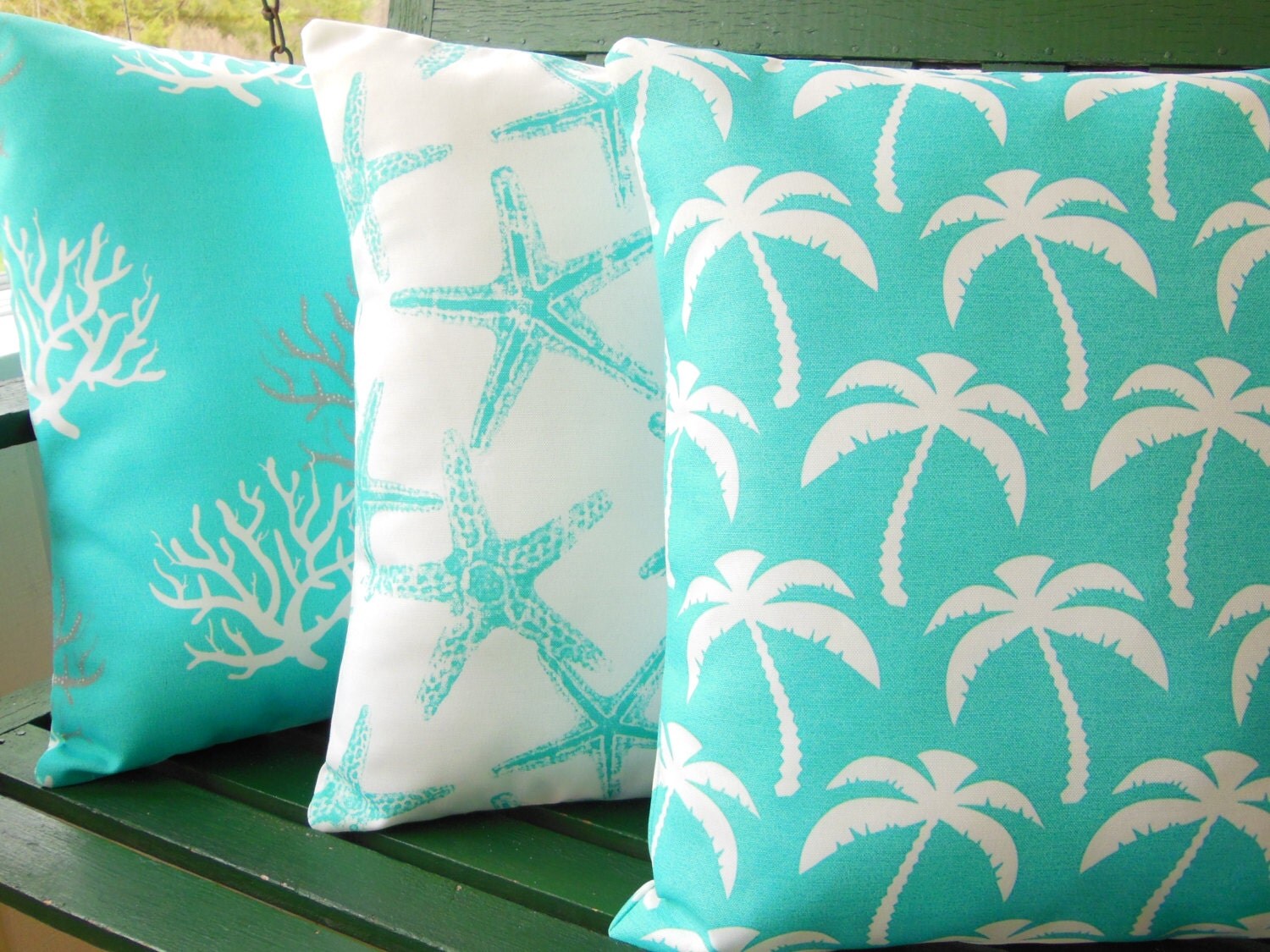 Aqua OUTDOOR Beach Pillow COVERS Aqua Turquoise Throw Pillow 3